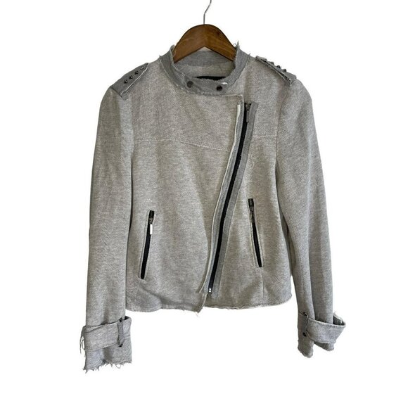 ZARA Basic Collection Jacket Women's Medium Moto Cotton Asymmetrical Zip Gray - Picture 2 of 9